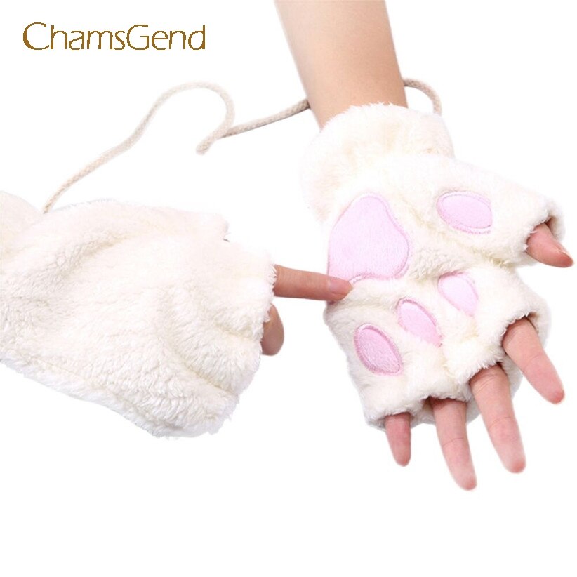 Chamsgend kvinnor vinter varm fluffig sammet katt fot tass fingerlösa handskar vantar 7913