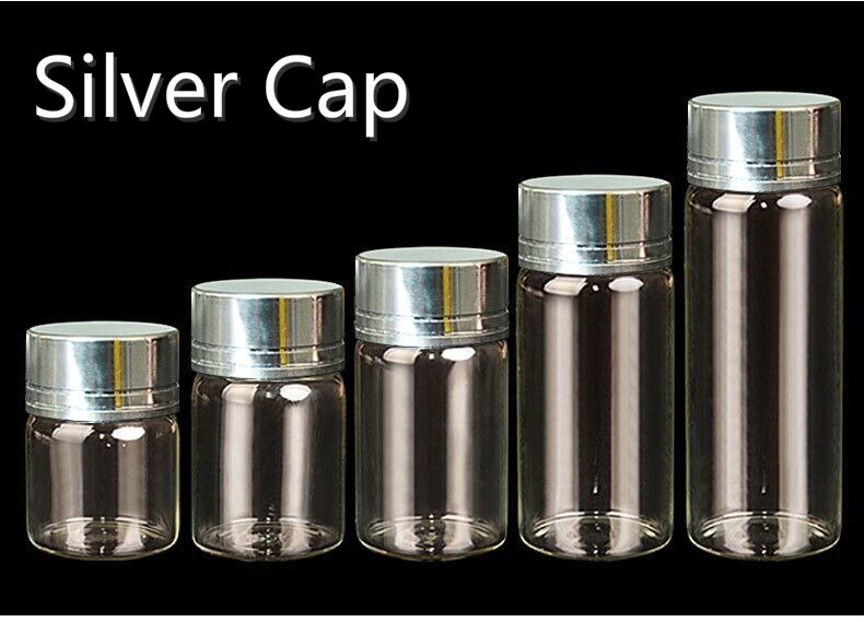 Bouteilles en verre avec bouchon en aluminium or/argent, 5/6/7/8/10/12/15/20/25ml, 20 pièces