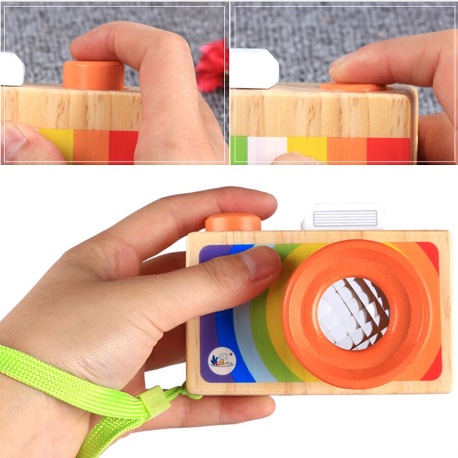 Simulierte Hölzerne Cartoon Kamera Multi-prisma Spaß Spielzeug Einzigen-spiegel Kamera Kaleidoskop Spielzeug Modelle