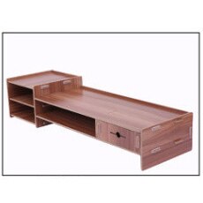 A, Monitor stand Monitor lift Desktop organizer Care neck Work space organizer Keyboard shelf with drawer: Cherry wood color