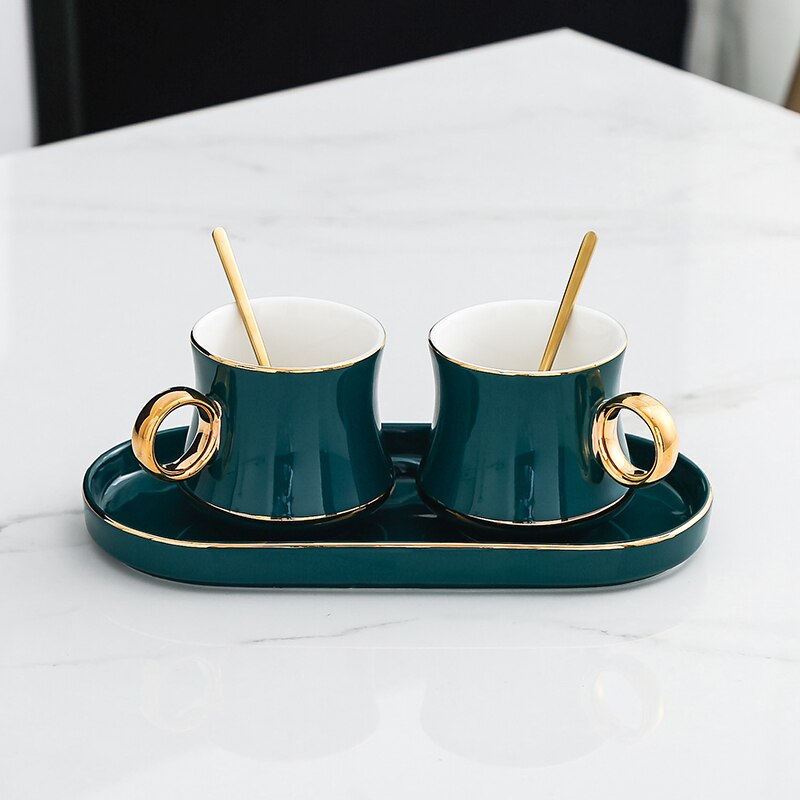Europæisk kaffekop sæt keramisk kop underkop luksus forgyldt morgenmad mælkekrus stå fincan redskaber kopper  ac50bd: Stil 6
