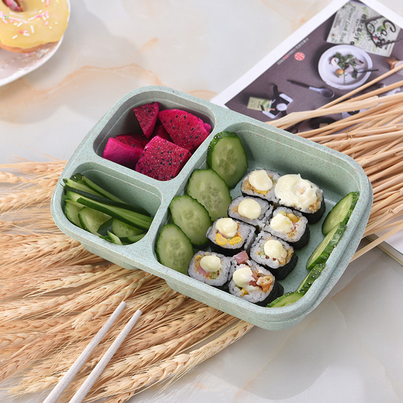 Milieuvriendelijke Tarwe Stro Bento Tiffin Doos Magnetron Kind Lunch Lekvrije Met Handvat Voor Kids School Voedsel Container Servies: 4