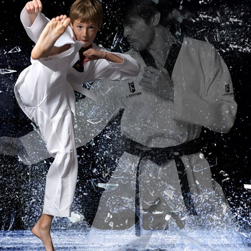 Tradicional de los niños Dobok para Taekwondo ropa adulto manga larga WTF Karate uniforme blanco de los hombres de algodón Mujer Fitness traje de entrenamiento