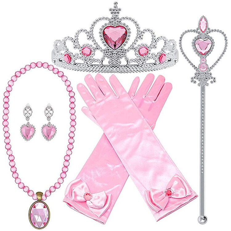 Elsa Prinses Accessoires Handschoenen Wand Kroon Sieraden Set Elsa Pruik Vlecht voor Prinses Jurk Kleding Cosplay Aankleden Sneeuwvlok