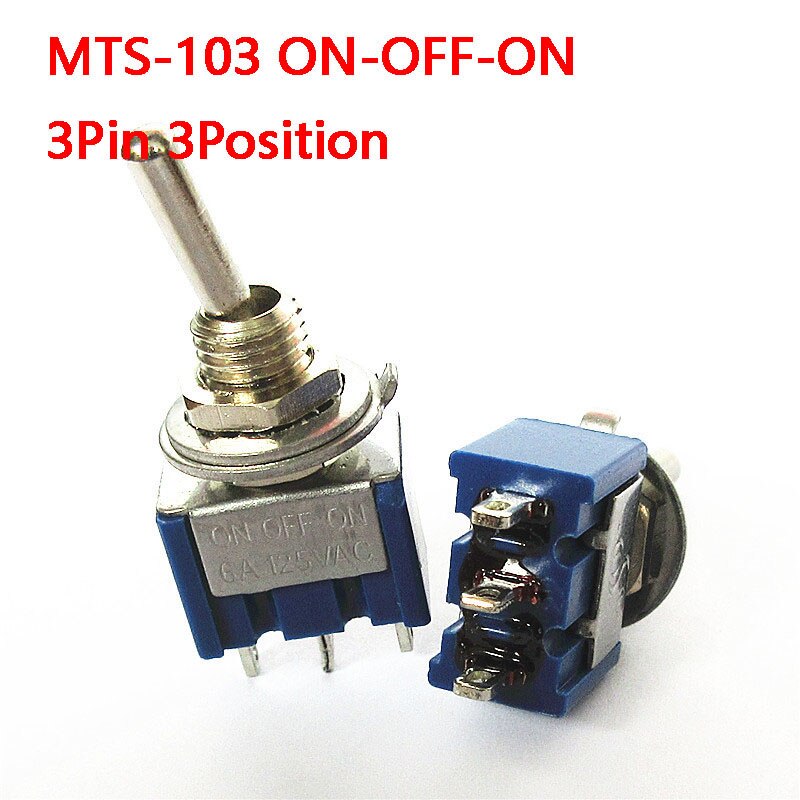 10pcs MTS-102 MTS-103 MTS-202 MTS-203 Miniature Toggle Switch Single Pole Double Throw ON-OFF-ON/ON-ON 120VAC 6A