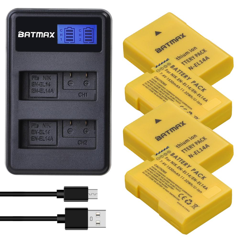 Batmax EN-EL14 EN-EL14a Batterij Akku + Lcd Usb Dual Charger Voor Nikon P7800,P7700,P7100,P7000, d5600, D5500,D5300,D5200,D5100,D3200: 4B with charger