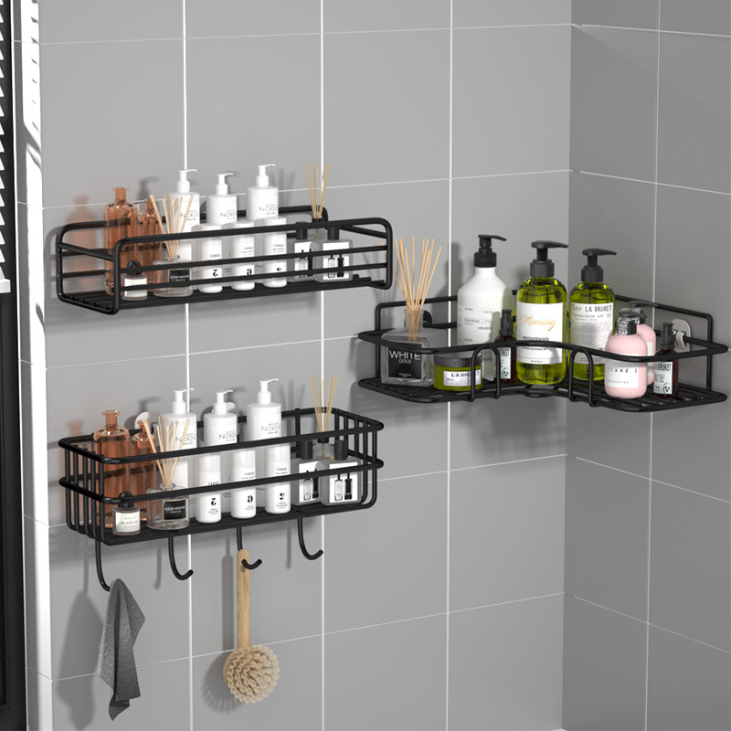 Estante de baño, estantes de almacenamiento de esquina montados en la pared, soporte para champú, estante de hierro, escurridor de ducha, organizador de accesorios de cocina
