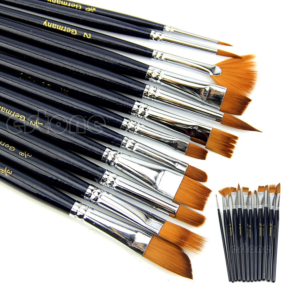 12Pc Aquarellen Borstel Acryl Olie Art Craft Aquarelle Verf Houten Handvat Pen Nagel Kunstenaar Korte Miniatuur Detail Schilderij Borstel