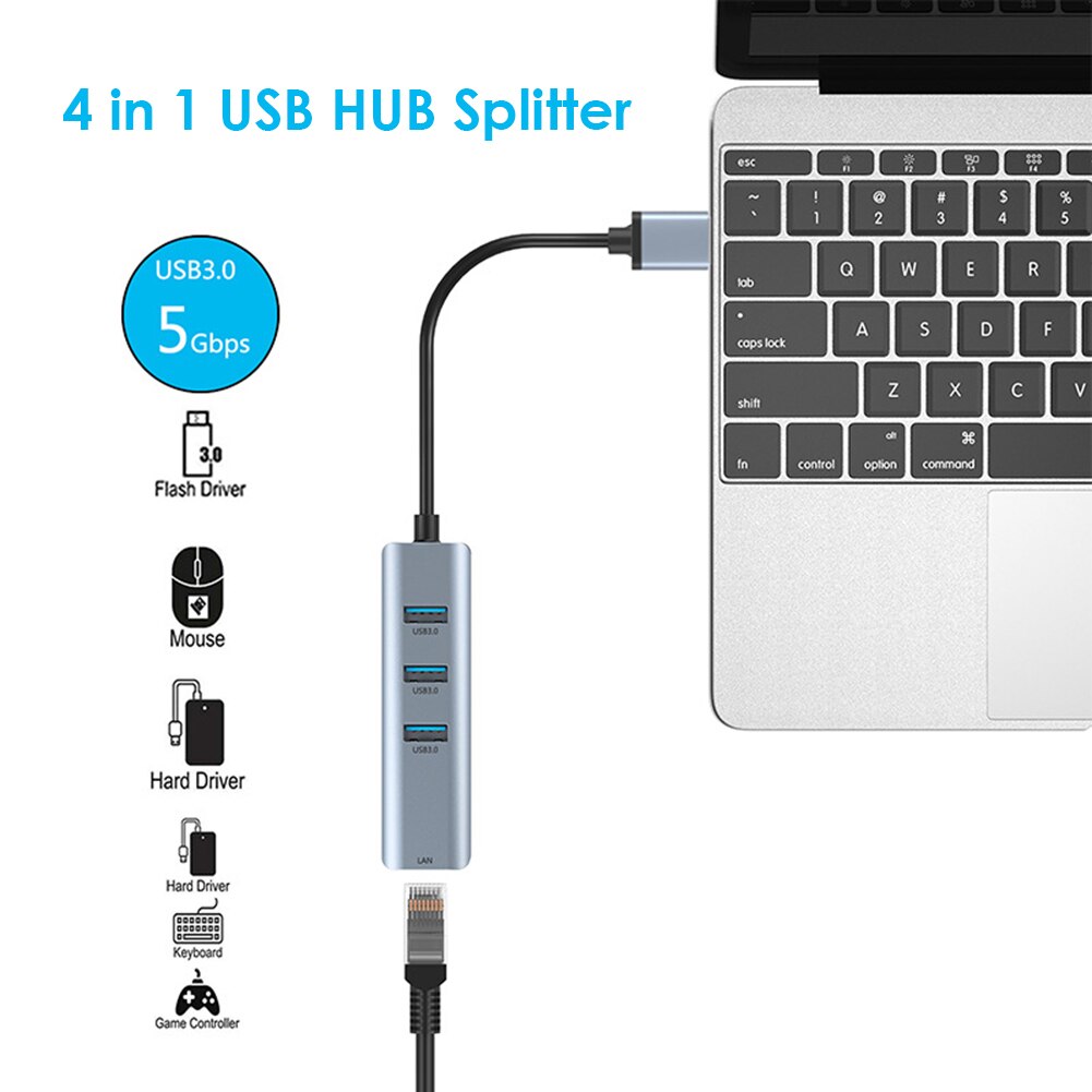 Portable 4 in 1 USB HUB USB 3.0 to Rj45 HUB Gigabit Ethernet Adapter 1000Mbps Network Card Lan for Laptop Desktop PC