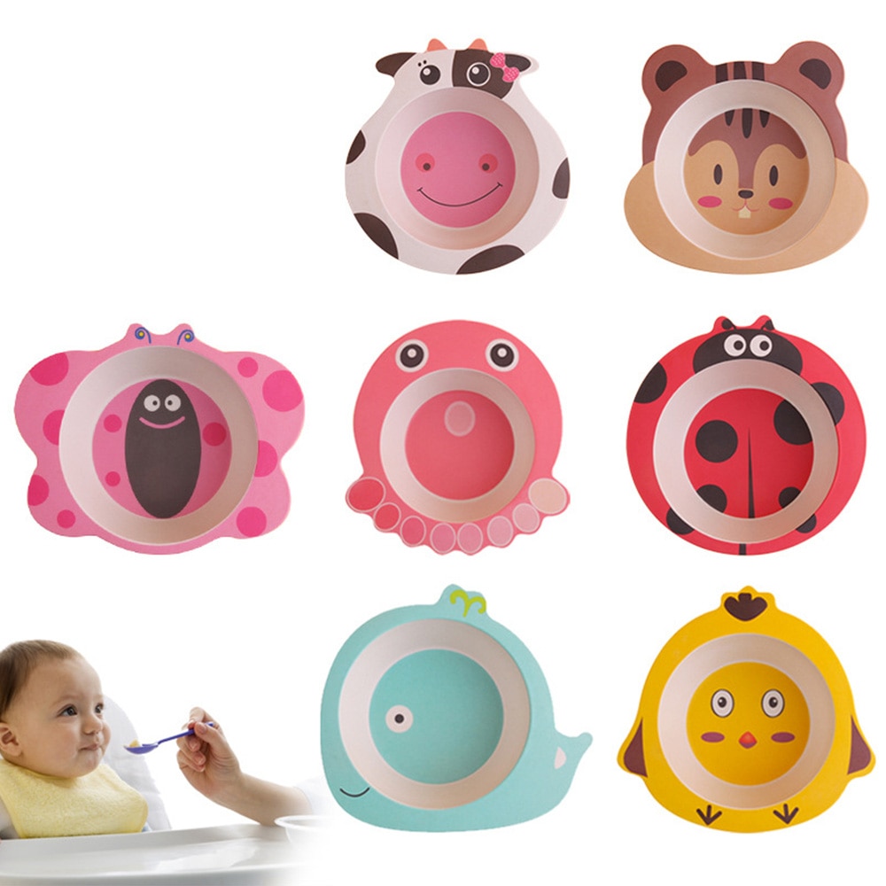Barn skål maträtter baby tallrik djur servis bambu fiber barn tallrik tecknad diskd barn servis