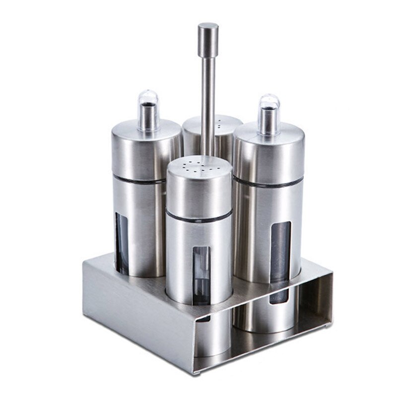 5 Stks/set Roestvrij Staal Kruidenrek Cruet Kruiderij Kruidkruiken Set Zout En Peper Kruiden Koken Multi-purpose Keuken tool