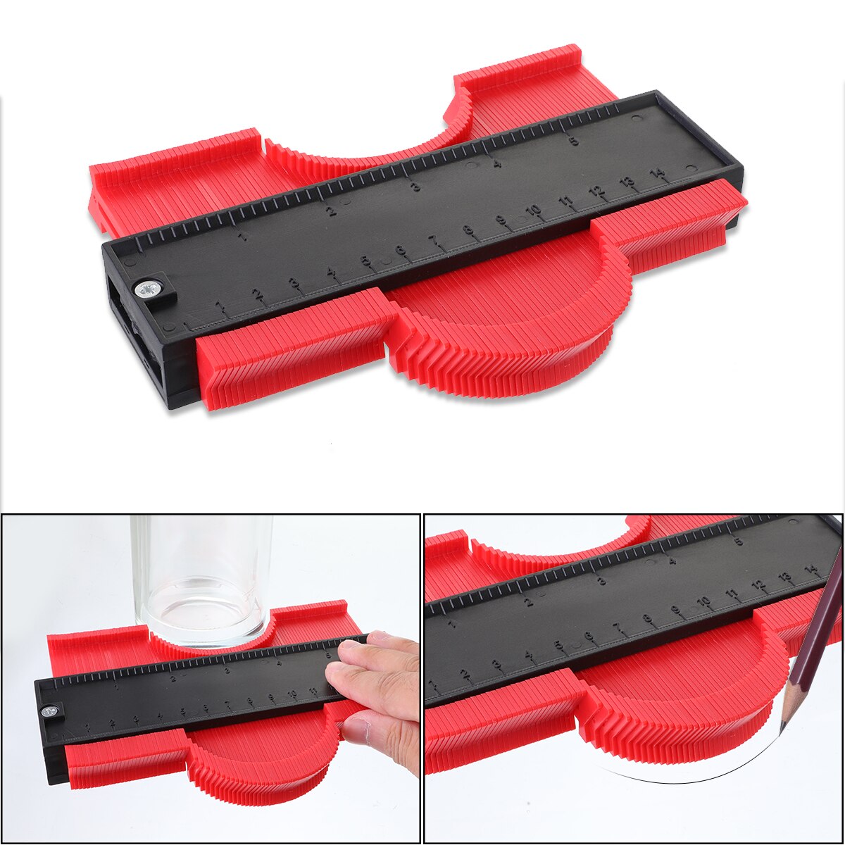 Multi-functio Contour Profile Gauge Tiling Laminate Tiles Edge Shaping Wood Measure Ruler Contour Gauge Duplicator 5/10 inch: 14cm red