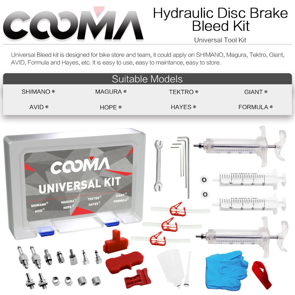 KIT de purge de frein hydraulique COOMA pour SHIMANO, TEKTRO, AVID, formule, Hayes, système de frein Magura, Kit universel, V2.0