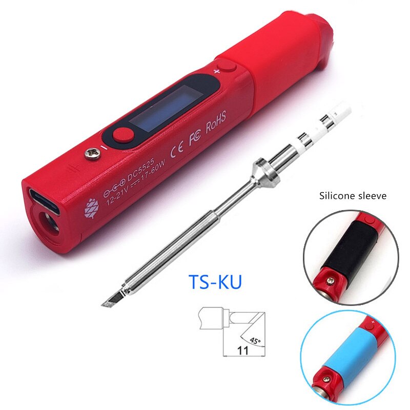 Pine64 Intelligent Constant Temperature Type-C DC5525 Portable Electric Mini Smart Soldering Iron Pinecil B2 BC2 KU C1 Tip: RED KU