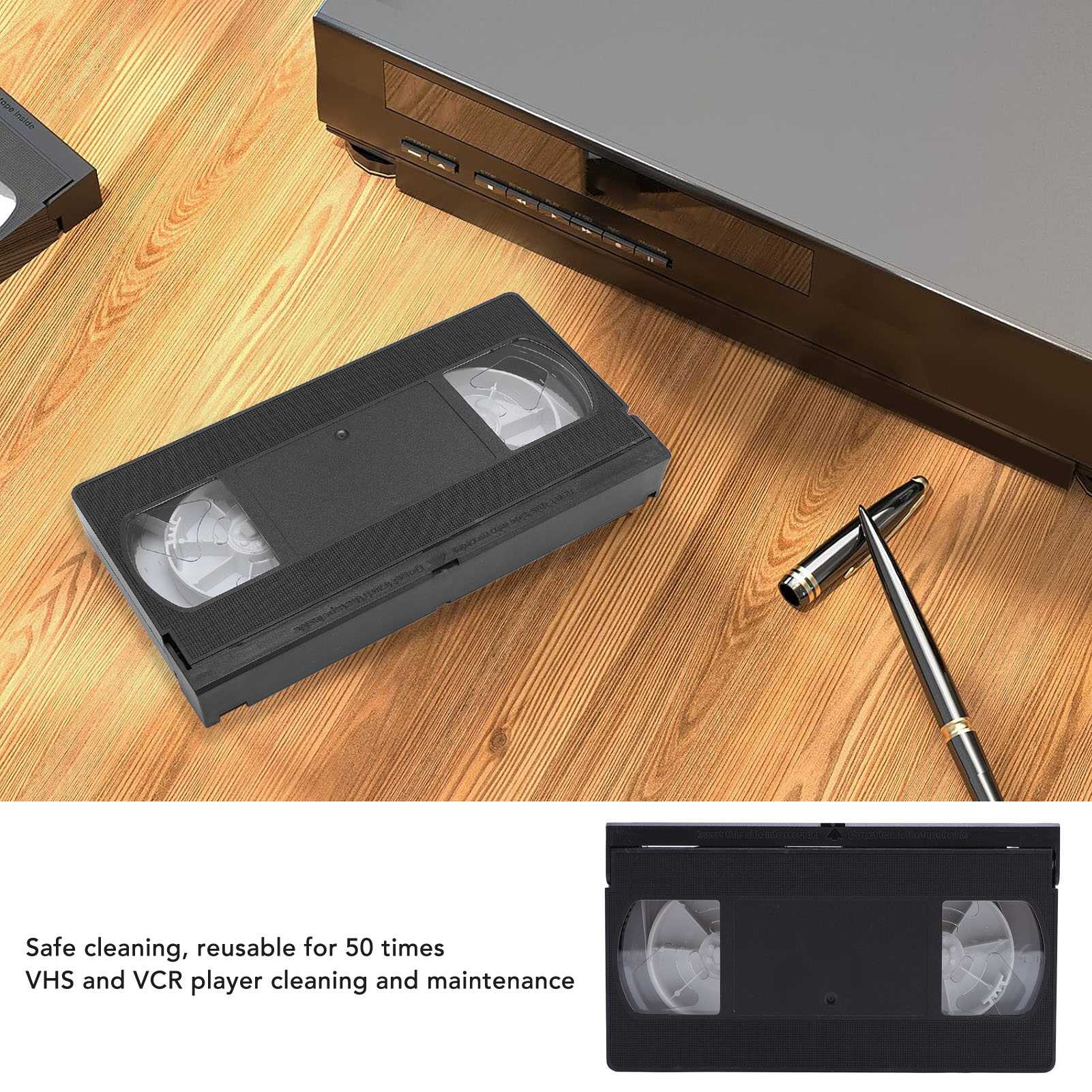 Nettoyeur de tête VCR VHS, outil de nettoyage de tête de lecteur vidéo réutilisable, technologie sèche, aucun fluide requis, nettoyeur de tête VHS
