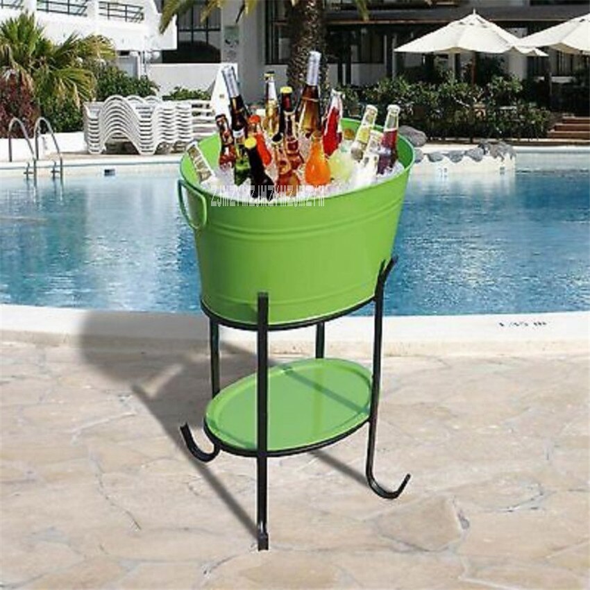 88-880 Oval Ice Barrel High-Capacity Metal Ice Pail Barbecue Wine Champagne Beer Large Ice Bucket KTV Club Supplies With Rack