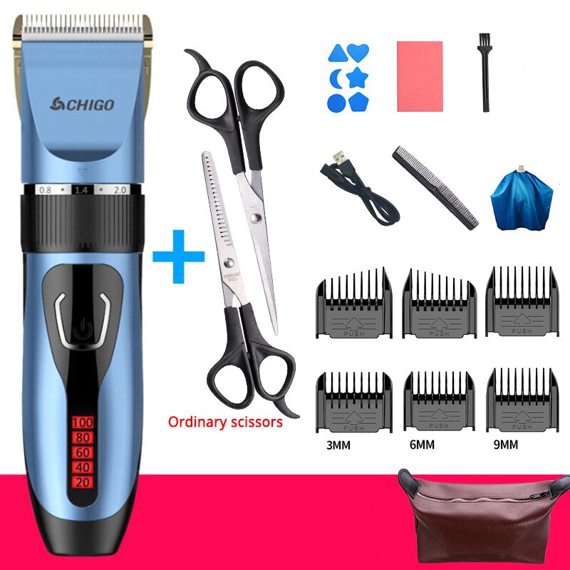 Waterdichte Digitale Display Kinderen Tondeuse Ultrastille Oplaadbare Trimmer Voor Haar Knippen Tondeuse Voor Kinderen: A blue