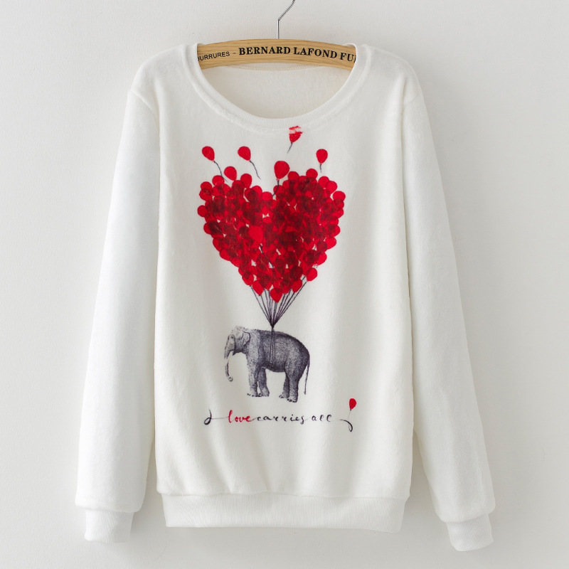 Hiver Harajuku femmes pull éléphant chien impression numérique hauts femme rouge à lèvres flanelle pulls femme dame pulls: XAM31J
