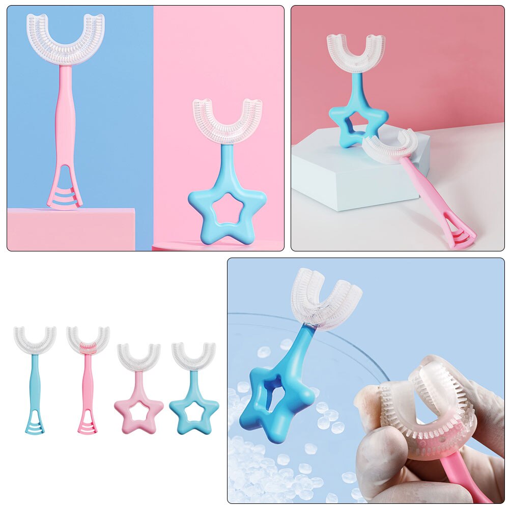Spazzolino da denti per pulizia orale per bambini in Silicone a forma di U manuale da 4 pezzi
