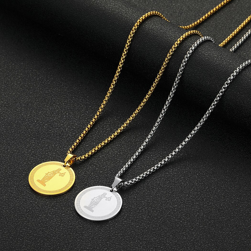 Colar de aço inoxidável colar de pingente de amuleto de medalha de mulher homem themis titaness da lei divina e da ordem deusa jóias