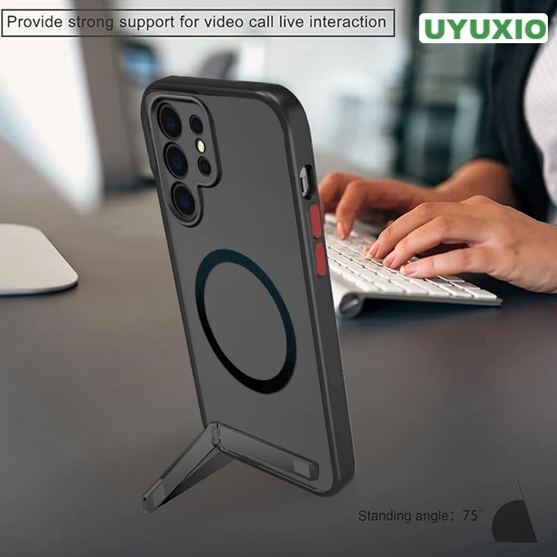UYUXIO Magnetic Mobile Phone Case with Kickstand for Samsung Galaxy S25 Ultra Plus S24 S23 FE S22 Stand Cases Cover with Holder