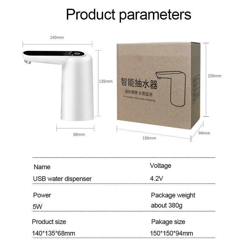Water Dispenser Wireless Water Pump USB Bucket Water Pressure Drinking Bottle Switch Water Test TDS Dispensador agua