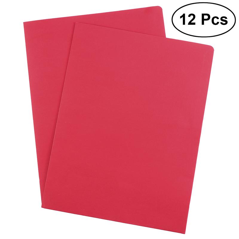 12Pcs A4 2Pockets Kraft Paper File Folder Brown Holder Document Folder Office Project File Presentation Folder: Red