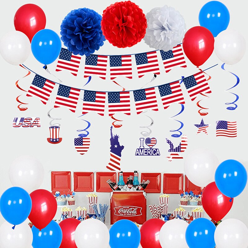 Independence Day Set Ballon Decoratie Ronde Wave Dot Latex Aluminium Film Pull Vlag Combinatie Party