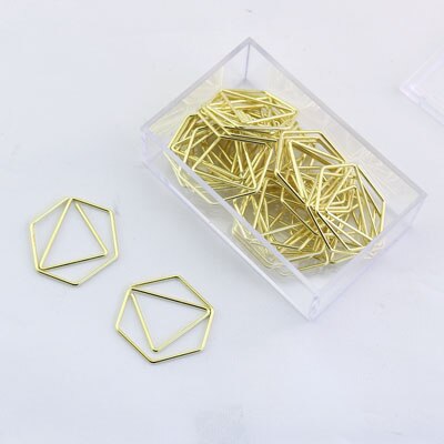 10 stk / pakke kort stil geometrisk formet metal papirclips guld bogmærke papirvarer skole kontorforsyning escolar papelaria  h0093: 2