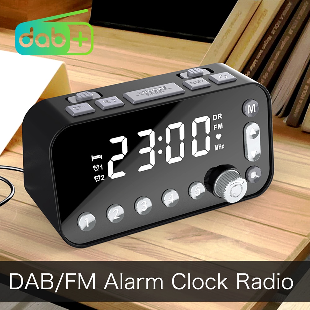 Fm-radio storskärm digital väckarklocka stationär led display snooze multifunktionell dimmer dab resa hemmakontor vardagsrum