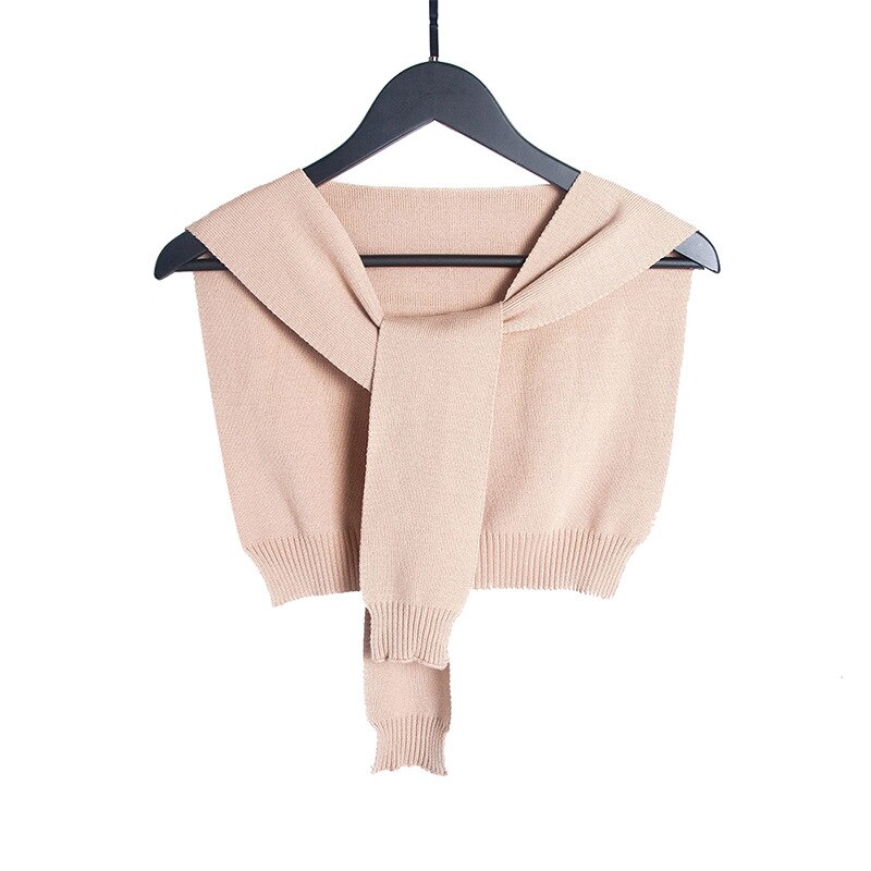Automne hiver femmes noué faux col châle filles tricoté couleur unie petite Cape chauffe épaules écharpe en cachemire: WHITE