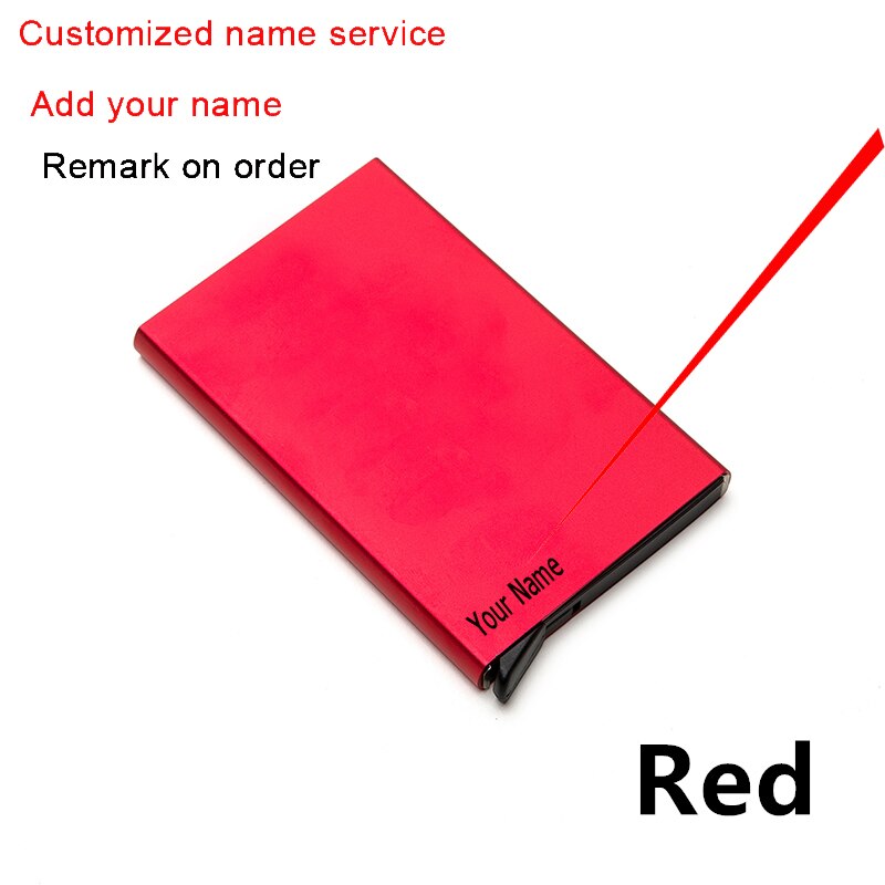 Slim Anti Protect Credit Card Holder Women Rfid Wallet Aluminum Case Porte Carte Men Travel ID Cardholder: Red name service