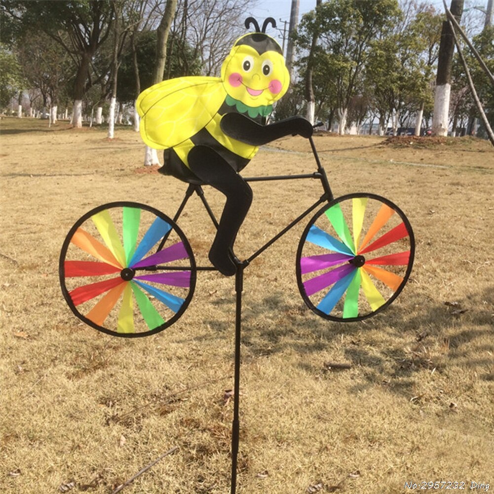 Cute 3D Animal on Bike Windmill Whirligig Garden Lawn Yard Decor Wind Spinner: Dark Grey