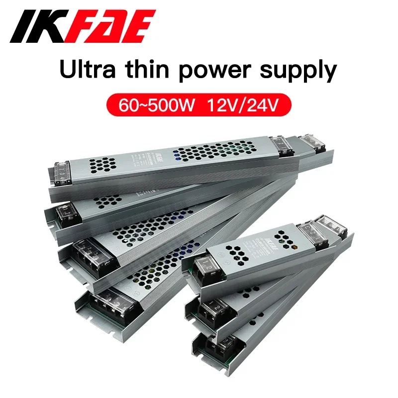 Alimentation LED 12V 24V, 60W 100W 200W 300W 400W 500W, transformateur AC/DC Ultra fin, convertisseur de pilote LED pour éclairage de bande LED