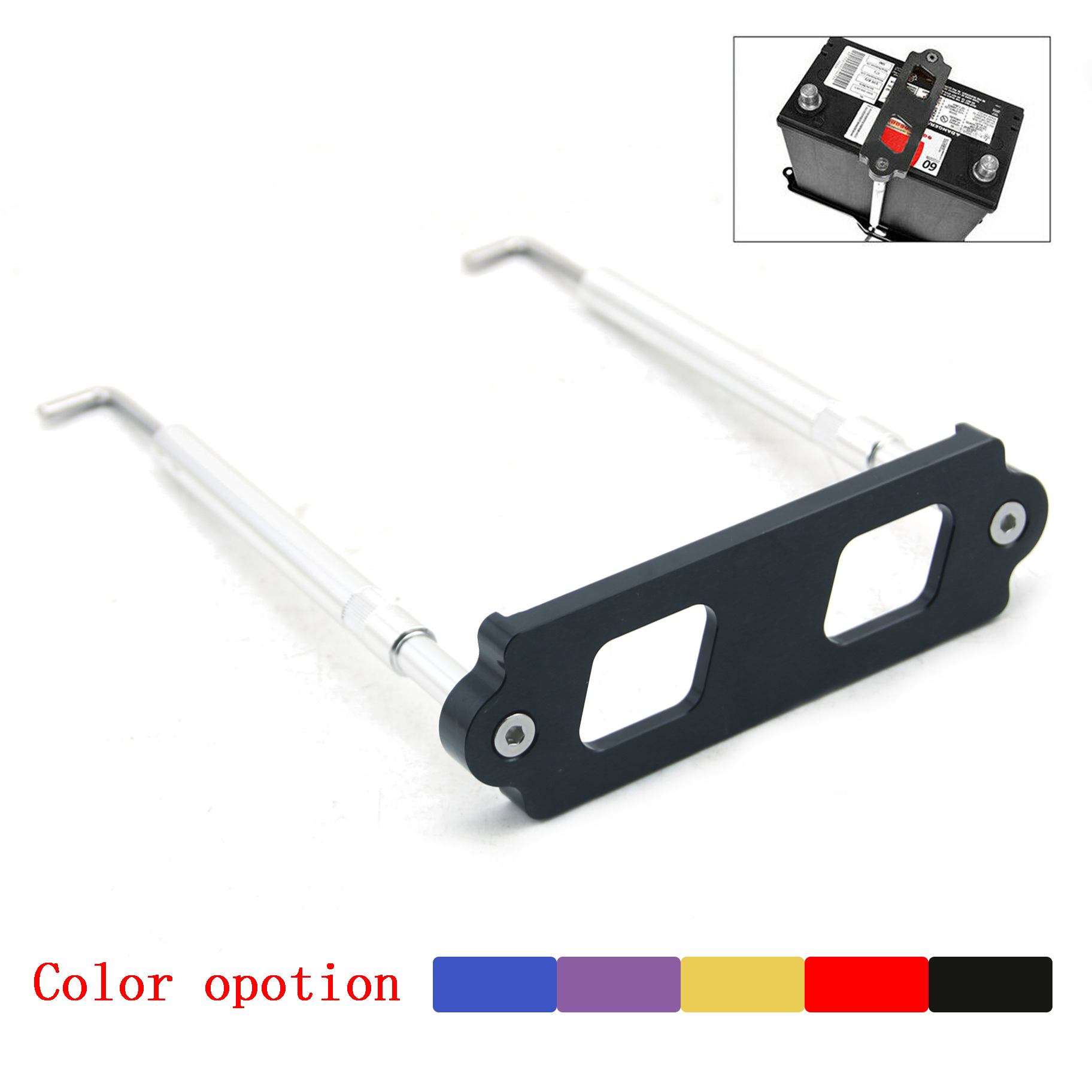 Aluminum Car Battery Tie Down Kit Hold Down Rod With Stainless Tray Hooks For Honda Civic / CRX S2000 For Acura Integra RSX