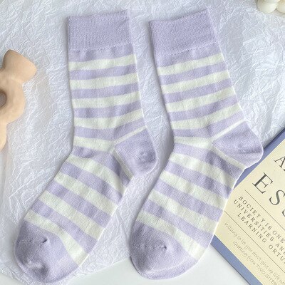 Stil bomullsstrumpor #39 bomull harajuku dam vintage lila rutiga strumpor ränder galler tubstrumpa sox: 4