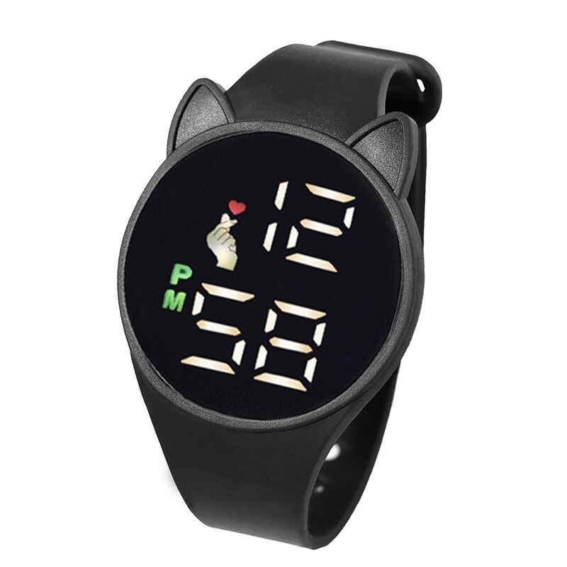 Reloj de pulsera Digital LED con esfera de gato para niños, pulsera de silicona electrónica deportiva con dibujos animados, , 2022: black