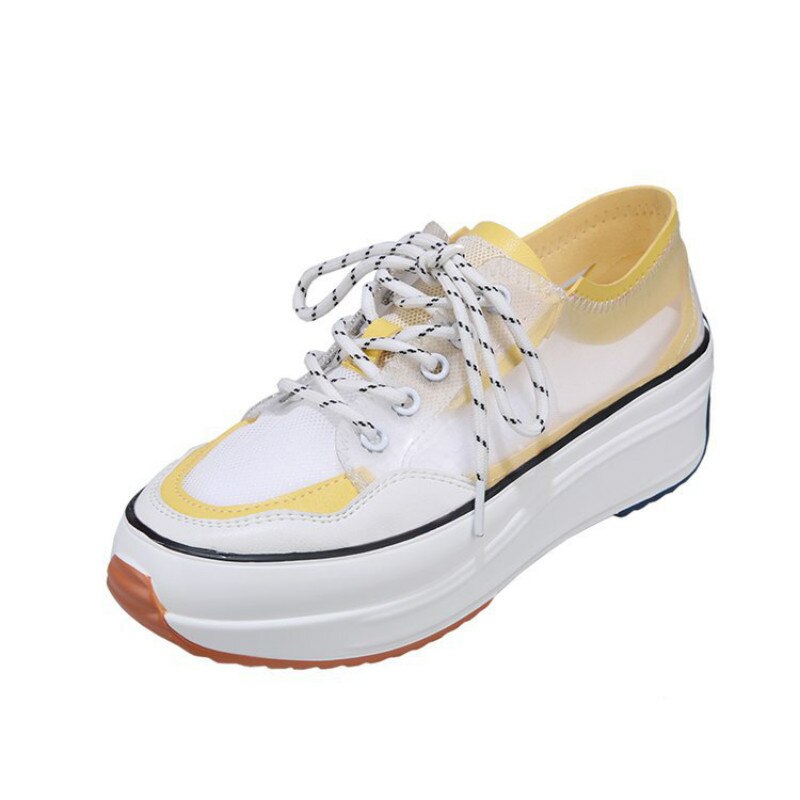 Sneakers Vrouwen Wit Sneakers Neon Geel Chunky Schoenen Zomer Snoep Kleuren Platform Hoge Super Mesh Wedge Schoenen: yellow / 36