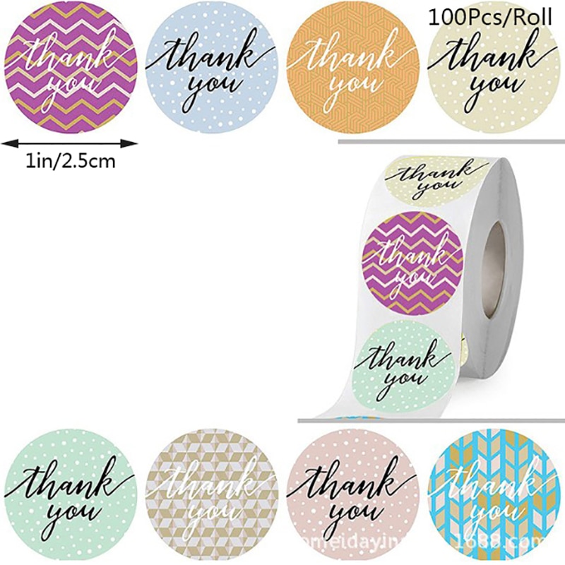 100Pcs/Roll Paper Seal Label Thank You Stickers Custom Box Bake Decoration