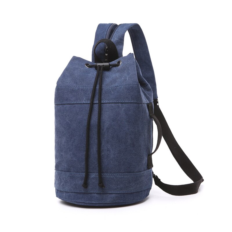 Brand Men's Casual Backpack Korean Canvas Shoulder Bag Trend Couples Basketball Bag Drawstring School Daypack: small dark blue