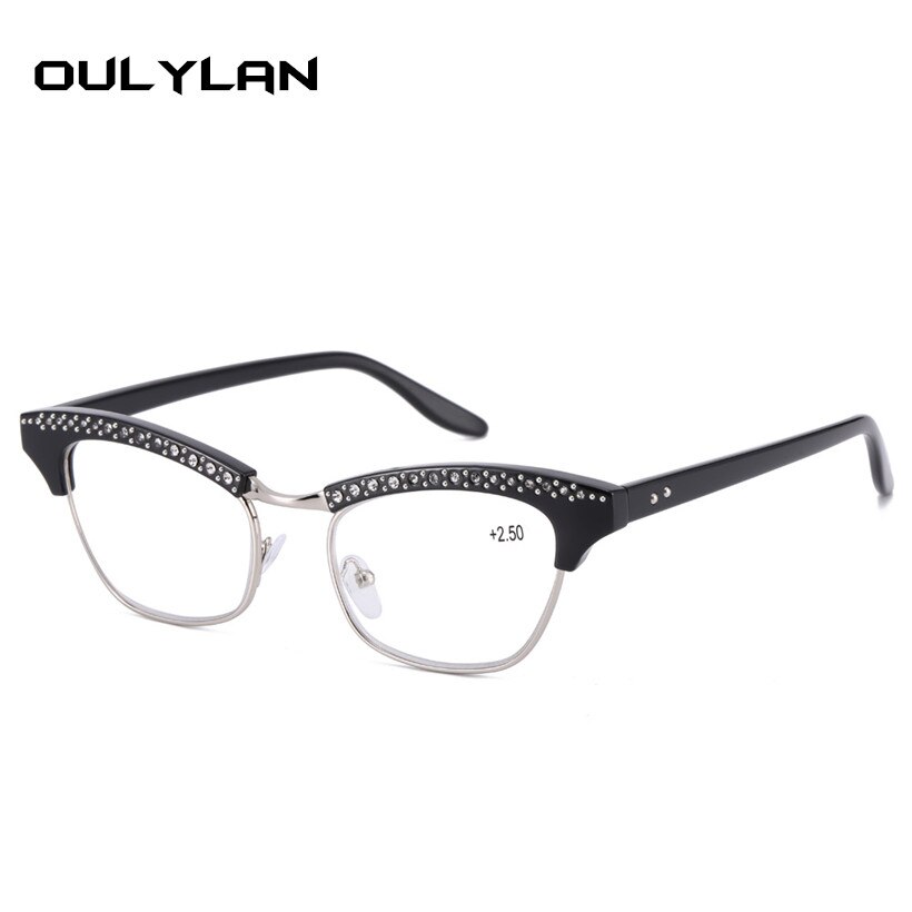 Oulylan diamond dames cat eye leesbril met harslenzen en kristallen decoratie voor dames met presbyopie