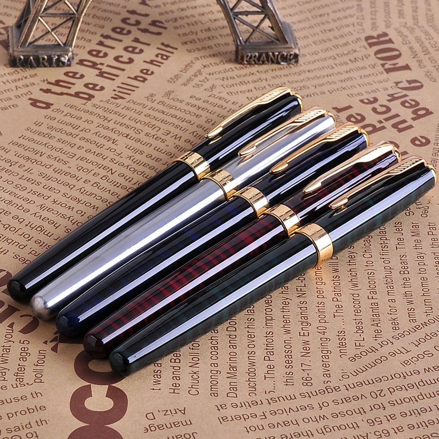5 Stks/set Baoer 388 Luxe Gold Clip Vulpen Mix Kleuren 0.5Mm Penpunt Metalen Inkt Pennen Set voor Kerst Cadeau