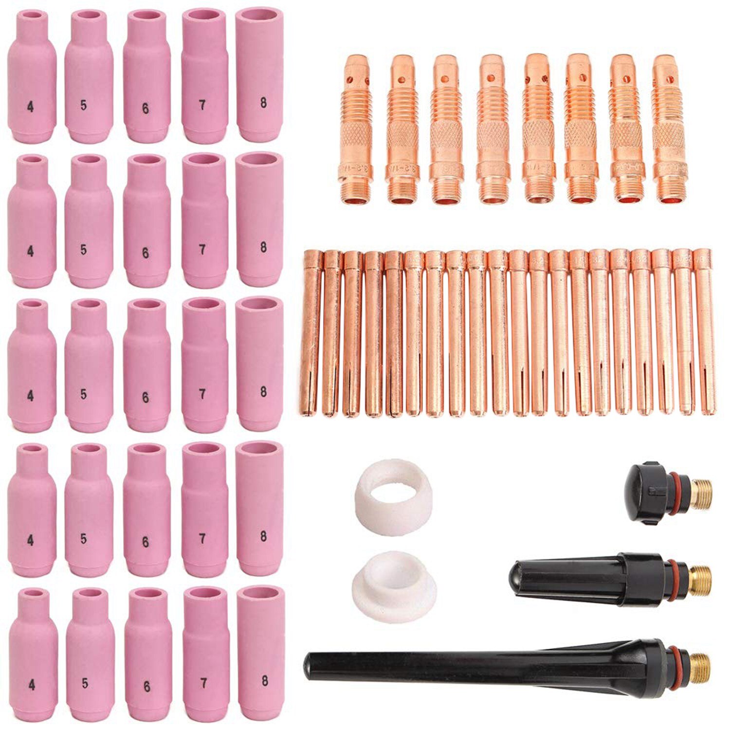 58Pcs Tig Welding Torches Gas Lens Kit Collet Body Alumina Nozzle Consumables Kit Fit Wp-17/18/26 Series Tig Welding Torch Acc