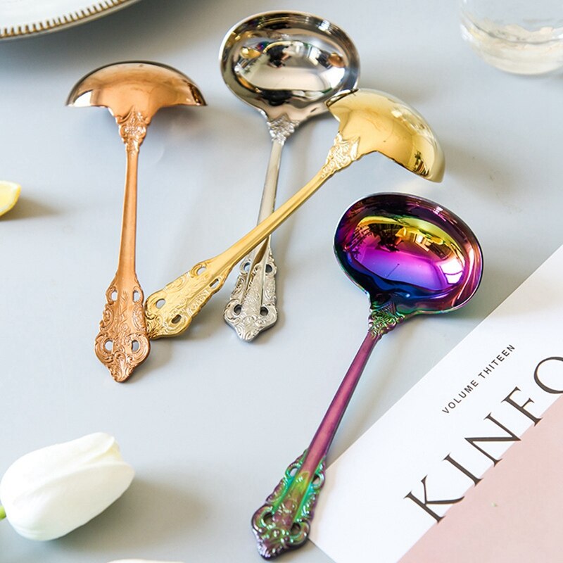 Gorgeous 304 Stainless Steel Gravy Spoon, Antique Small Spoon for Stirring, Mirror Finished Soup Ladle Spoonn