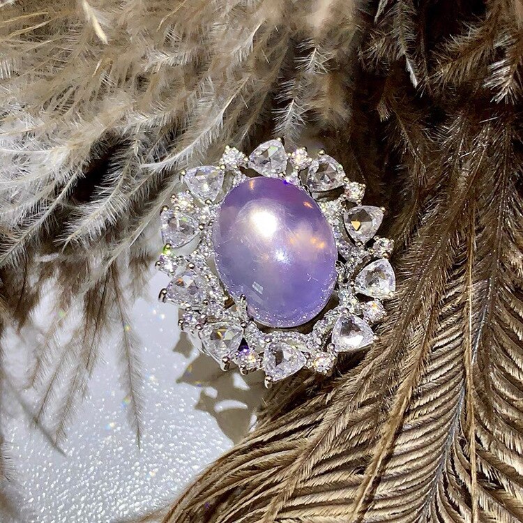 Bague de couleur argent exquise avec dégradé de cristal rose violet, pierre CZ Vintage pour dames, bijoux de déclaration de fiançailles de mariage