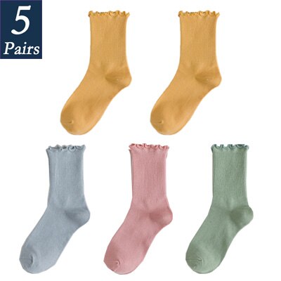 Calcetines con volantes de princesa para mujer, calcetín, colores sólidos, para la universidad, dulces, 5 pares: 11