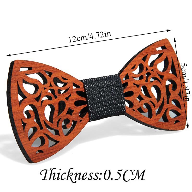 Pajarita de madera de para hombres Unisex ahuecado tallado Retro de madera para cuello corbatas correa ajustable Vintage moño estilo bigote