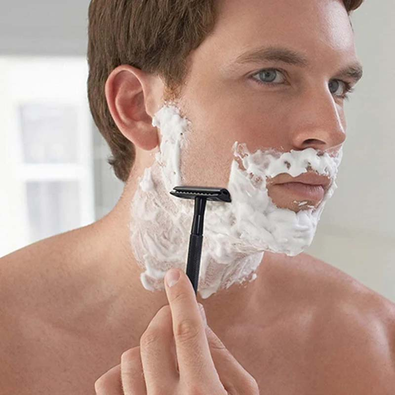 Afeitadora masculina de acero inoxidable, maquinilla de afeitar de seguridad con mango ponderado, recambios de cuchillas de doble filo, maquinilla de afeitar de una sola hoja para hombres