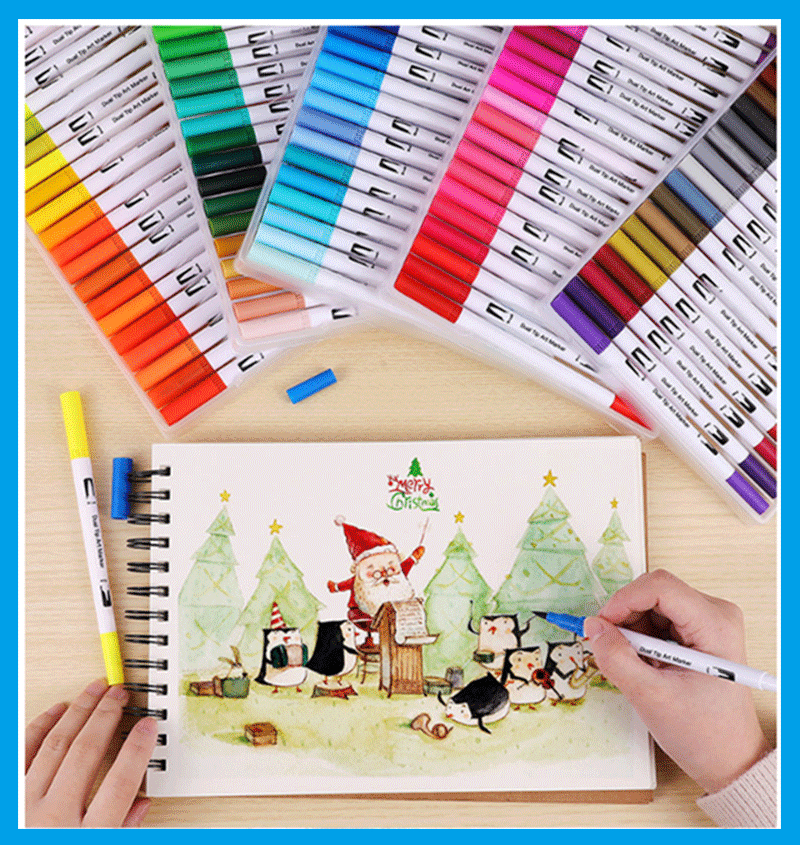 12PCS/Set Marker Pen Set Watercolor Pen Brush Markers Dual Tip Fineliner Drawing for bullet Journal Art Markers Colors Pens