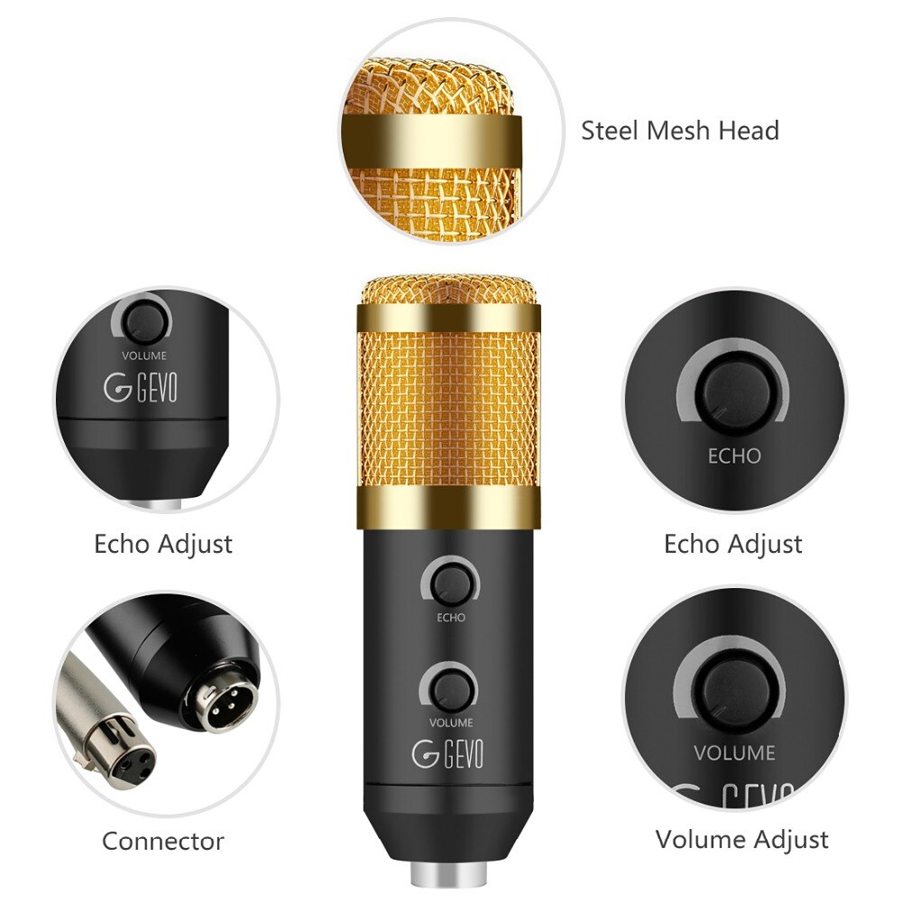 Micrófono USB condensador GEVO BM 900 con cable y micrófono trípode para grabación de ordenador PC, estudio de canto, Karaoke actualizado desde BM 800
